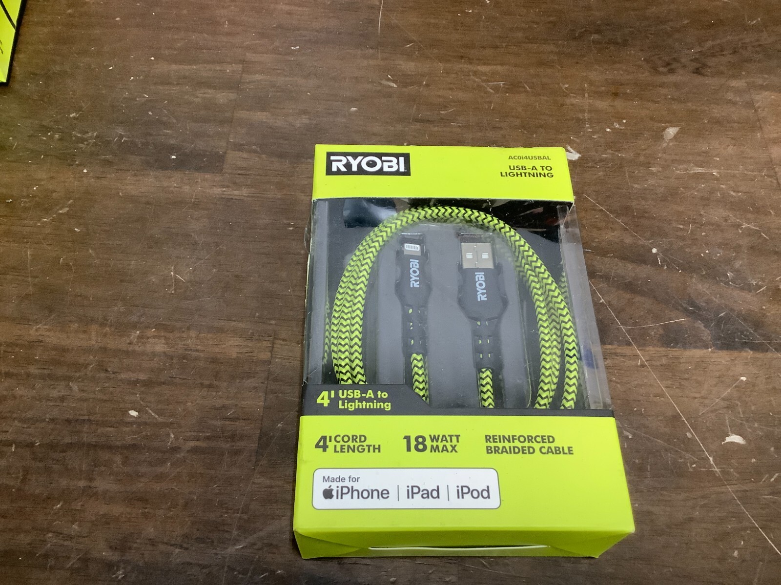 NEW RYOBI USB USB-A TO LIGHTNIN 4' CHARGING CORD AC0I4USBAL