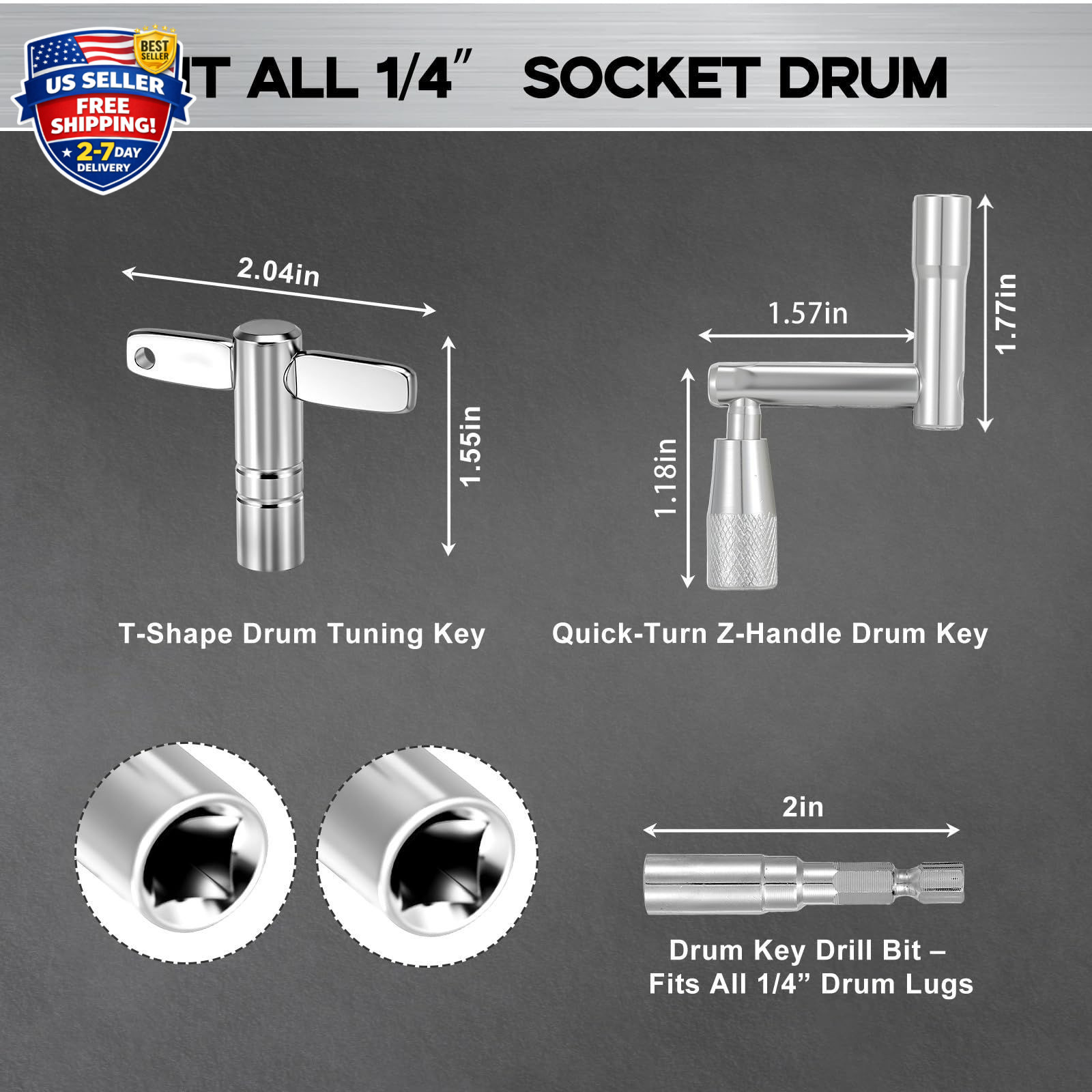 Drum Key Set, 4PCS Drum Tuning Kit with Drill Bit, Speed Drum Key, Standard D...