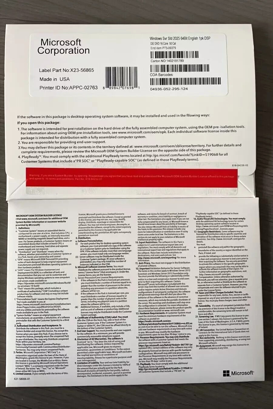 Microsoft Windows Server 2025 Standard 64Bit 16 Core-50 CALs DVD With Key New