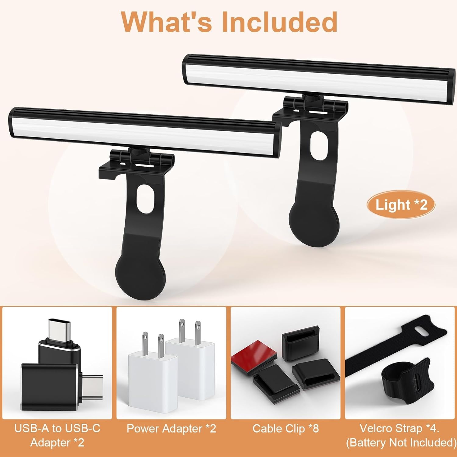2 Pk Video Conference Lighting, Monitor Light Bar, Eye-Caring Computer Light NIB
