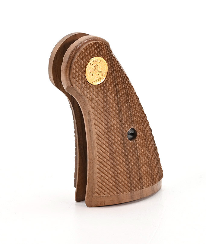 New Colt Python I-Frame Wood Checkered Service Grip With Gold Medallions
