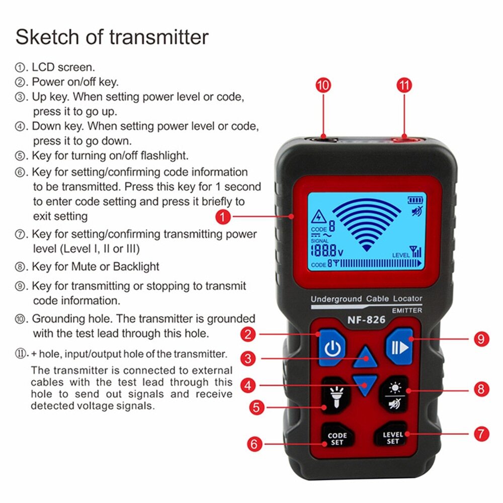 NF-826 Locator Wire Tracker Detection Wall Electrical Underground Cable Tester