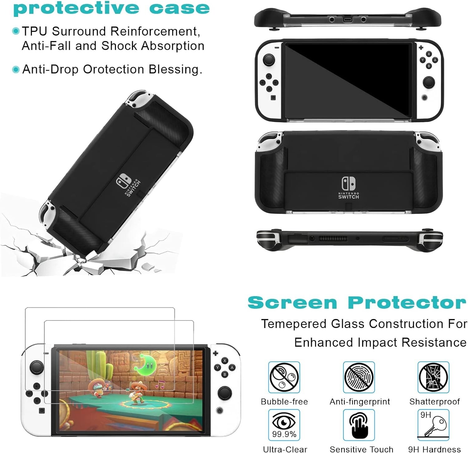 Accessories Kit for Nintendo Switch OLED Games Bundle Carrying Case Screen NEW