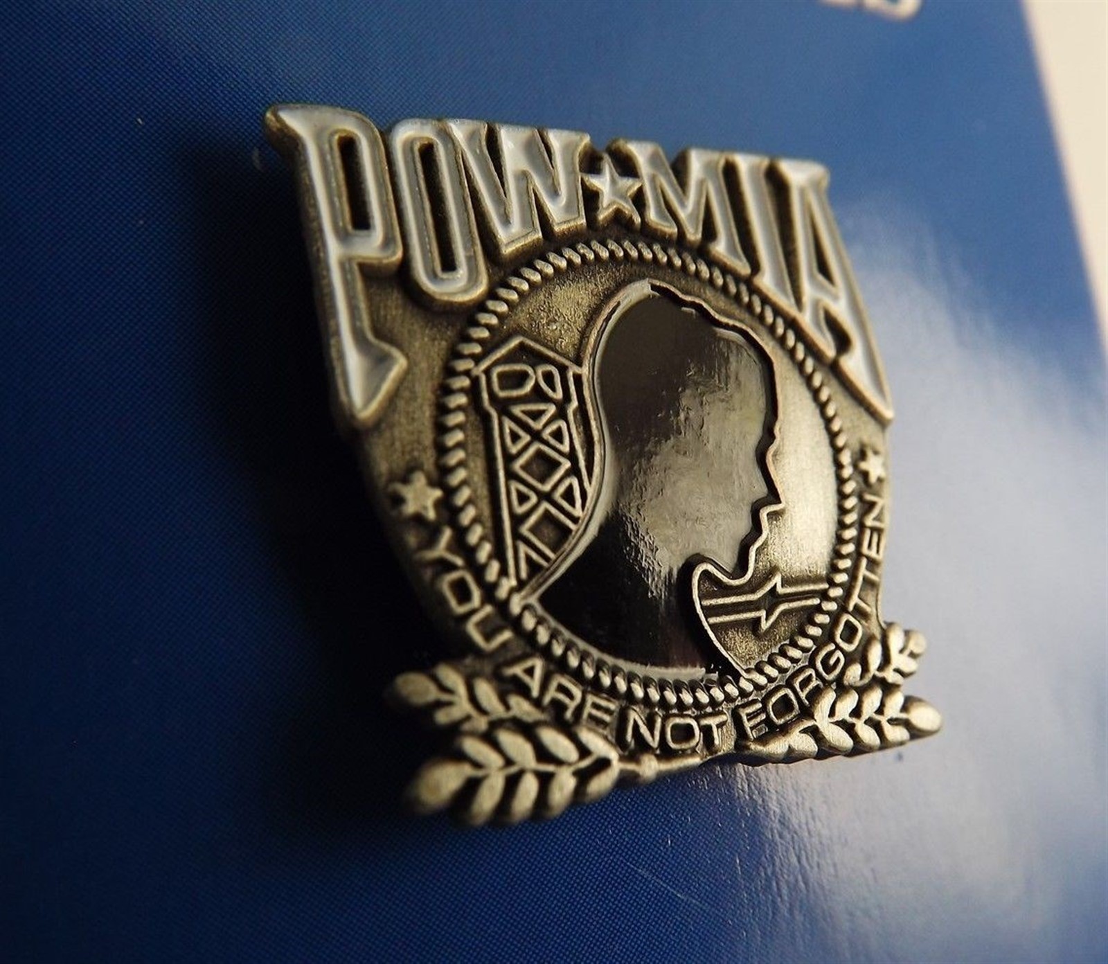 FREE SHIP Lapel Pin POW*MIA You Are Not Forgotten Black Enamel Pewter 1"
