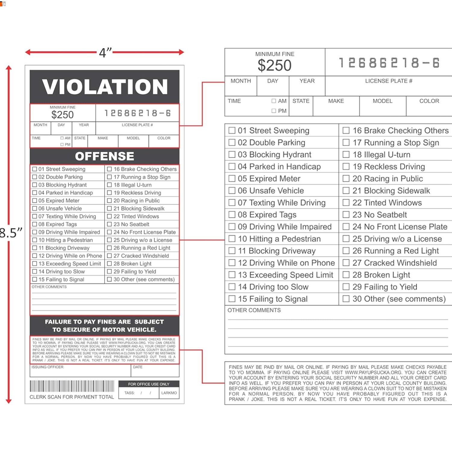 Fake Parking Tickets Prank - Qty 25, Joke Violation Parking, Funny Gag Preten...
