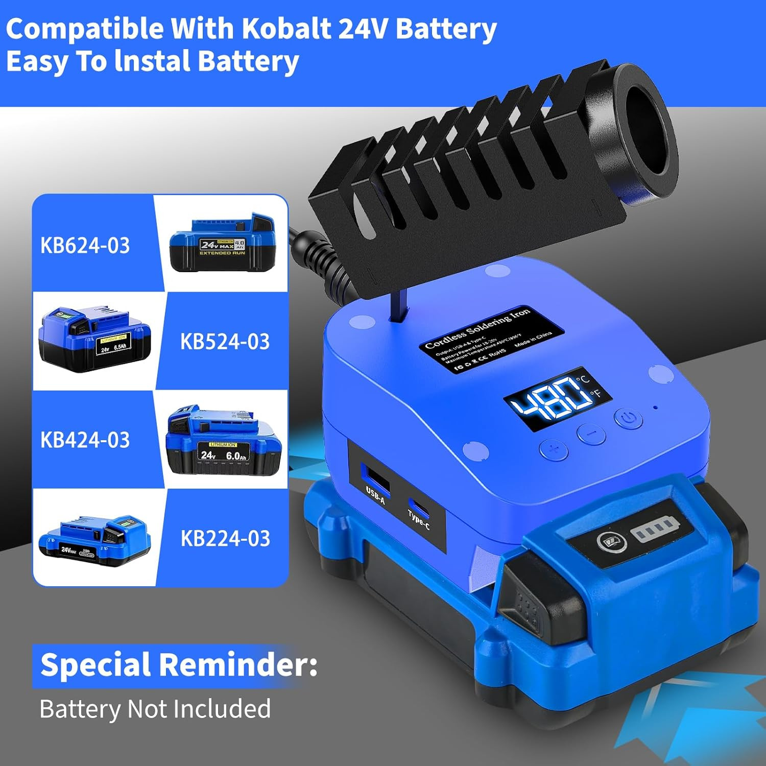Cordless Soldering Iron for Kobalt 24V Battery,60W Portable Electric Soldering