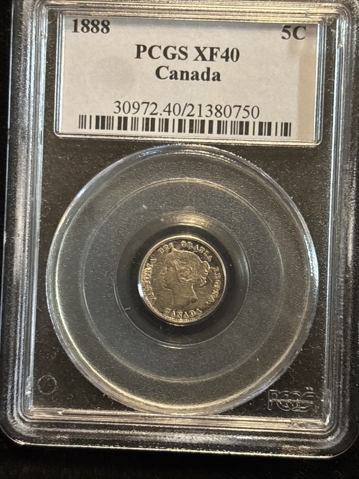 1888 Canada Five Cent Small Silver Pcgs Xf40 Canadian 5C