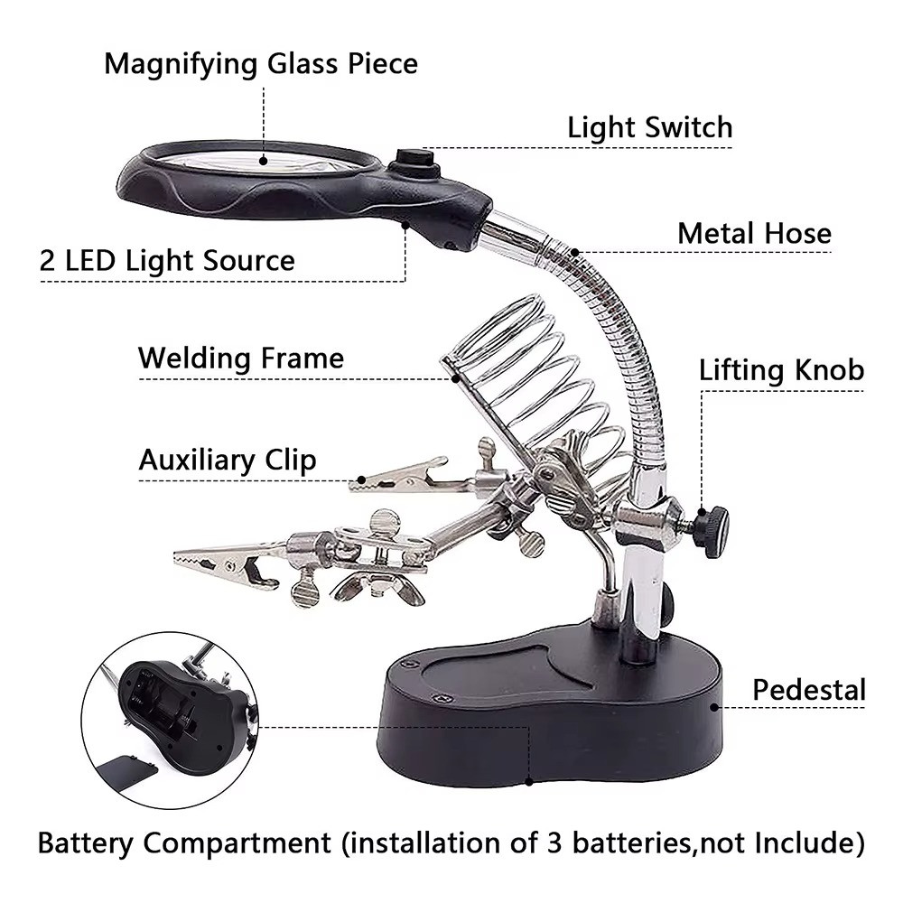 New Desktop Magnifier Welding Magnifying Glass LED Holder Soldering Repair Tool