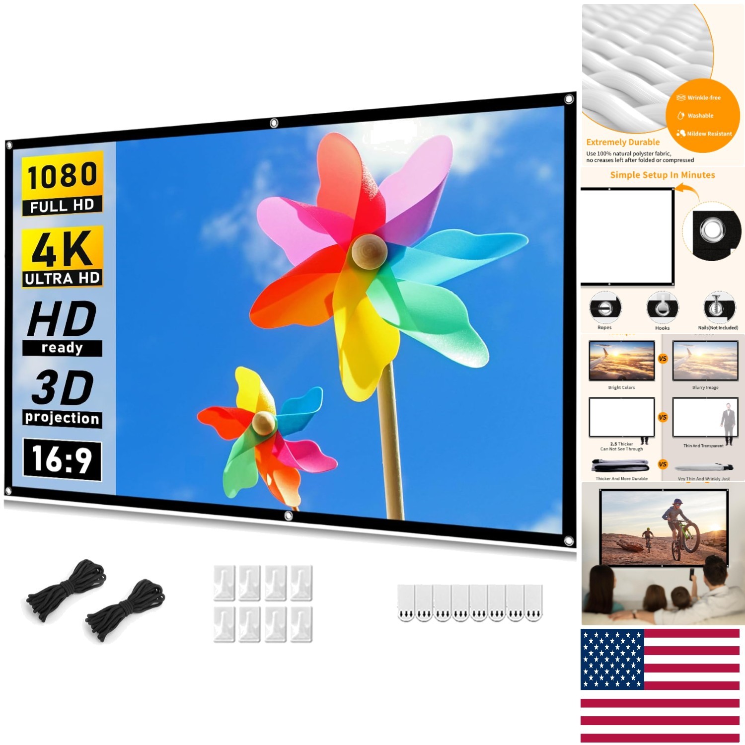 Anti-Crease 72-Inch HD Projector Screen: Portable for Indoor & Outdoor Events