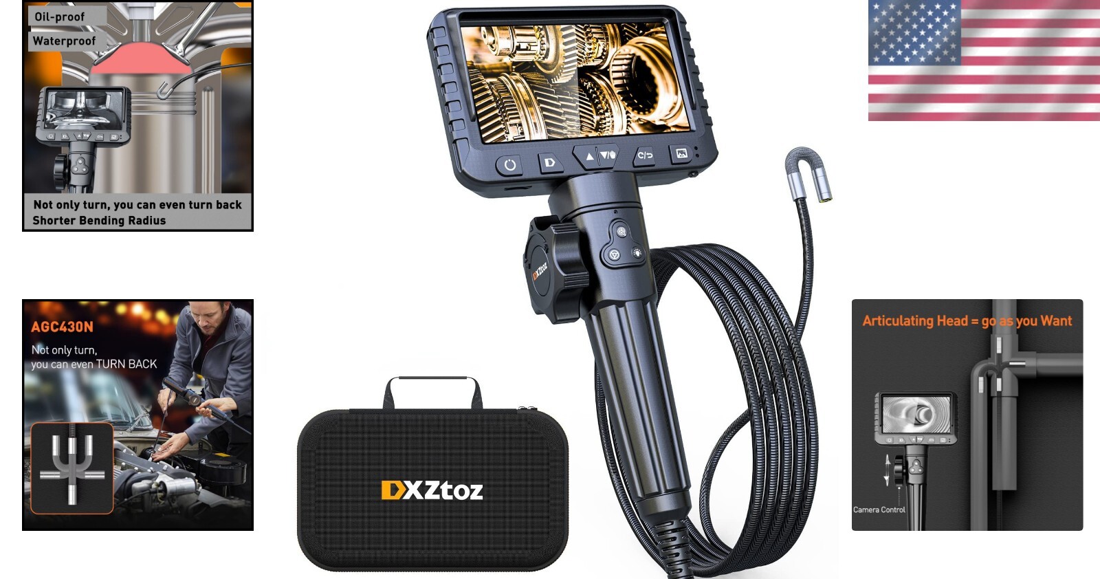 Bidirectional Snake Camera with Adjustable LED for Automotive Diagnostics