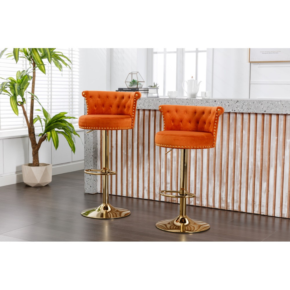 2PC SET Velvet 360 Rotating Bar Chair Adjustable Height Handmade Backrest