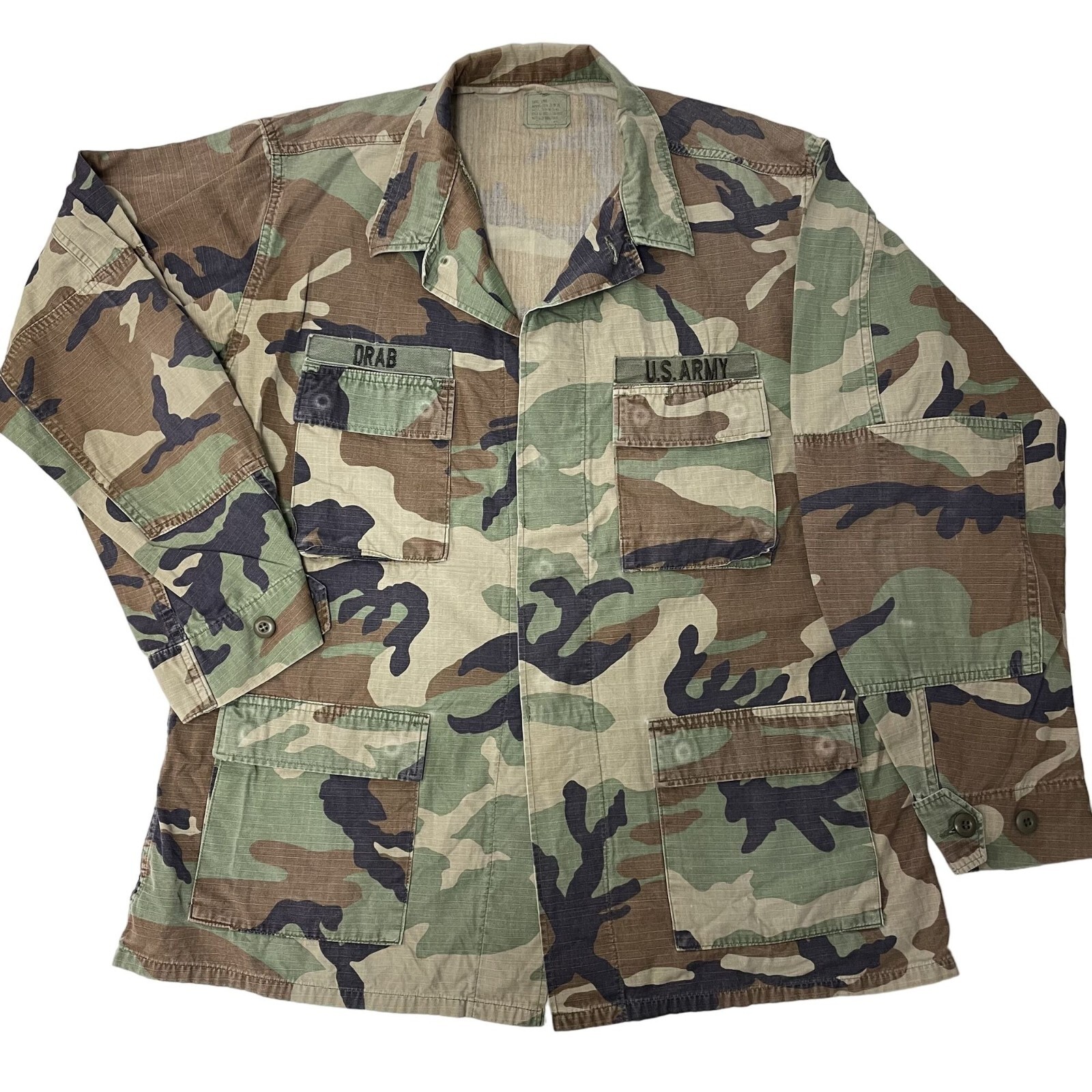 Vtg Military Woodland CAMO Hot Weather US Army Issue COMBAT Shirt FATIGUE Jacket