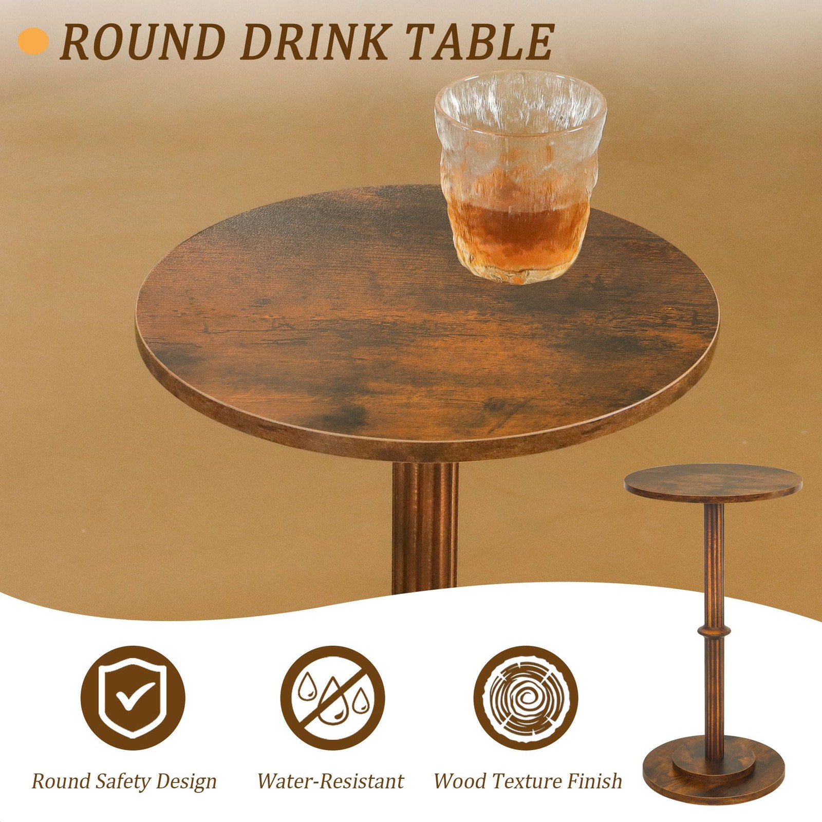 Drink Table, Small Side Table for Small Spaces, Modern Round End Table with F...