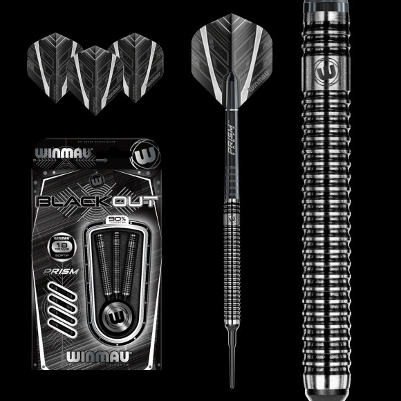 WINMAU BLACKOUT 90% TUNGSTEN 18 GRAM SOFT TIP DARTS 2061.18