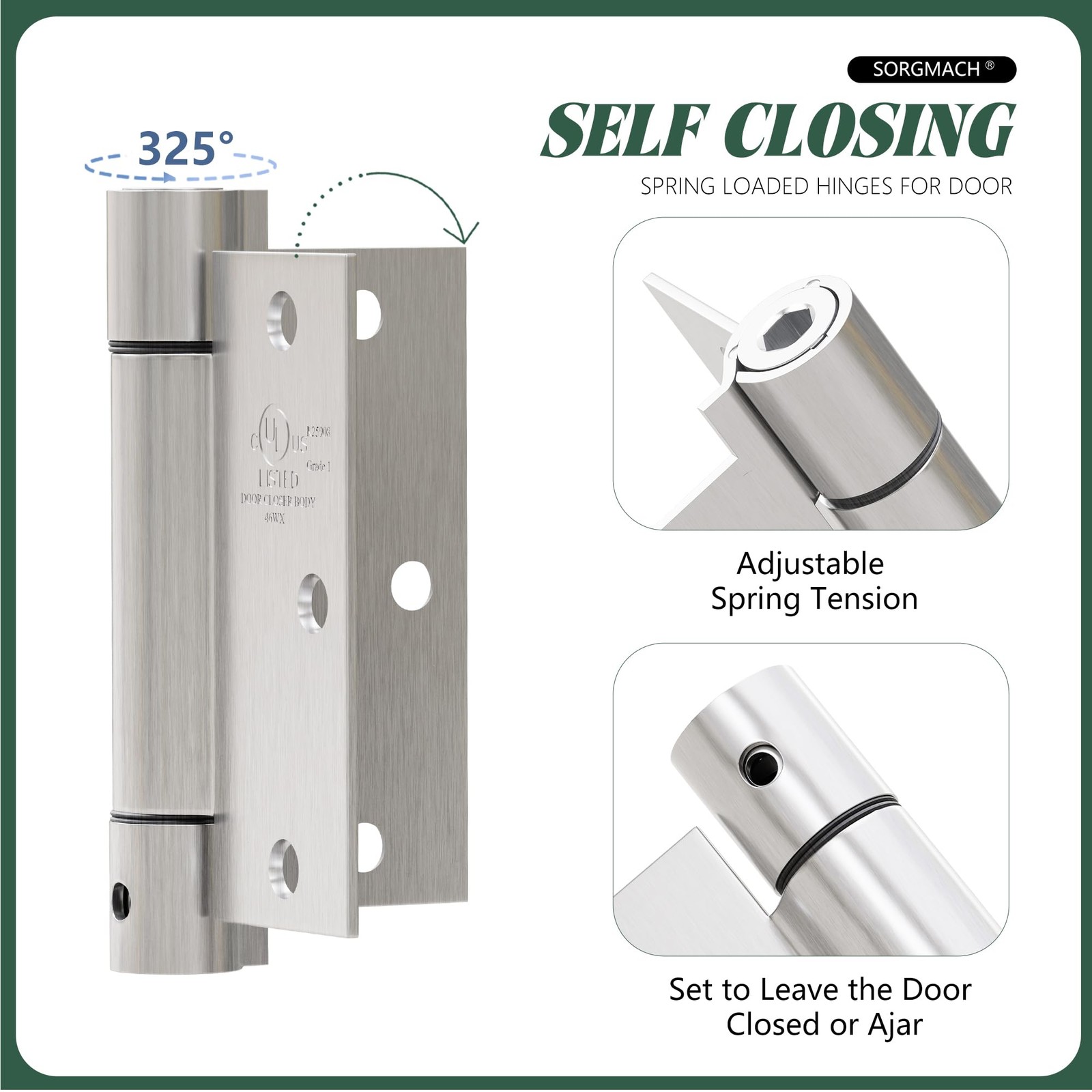 3 Pack Self Closing Door Hinges 3.5 inch Satin Nickel Door Hinges Spring Load...