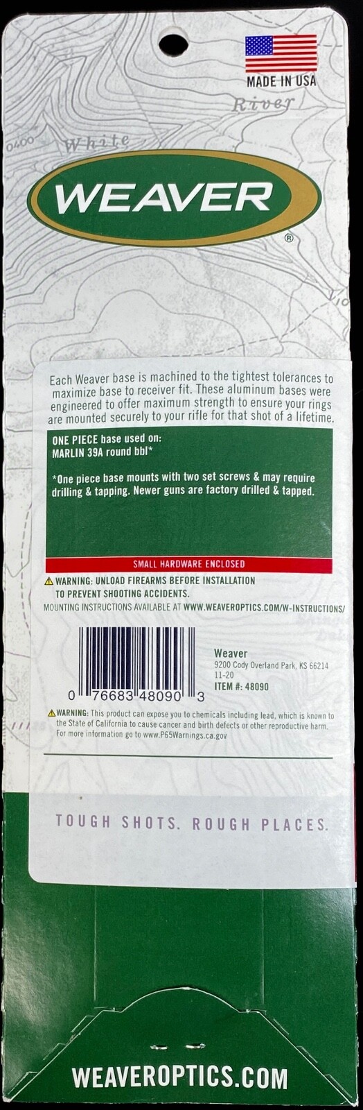 Weaver Marlin 39A One-Piece Scope Base #90 Round BBL - 48090