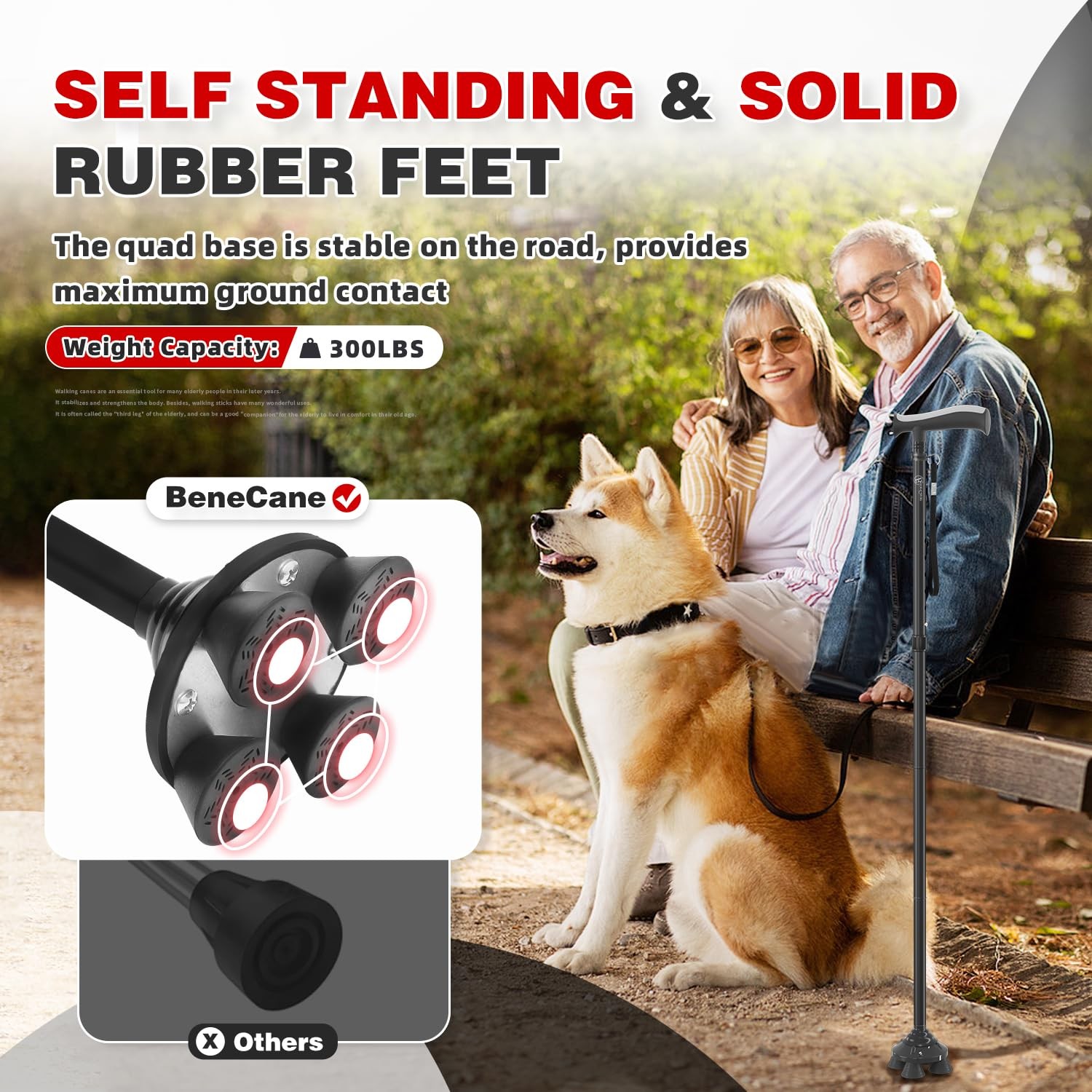 Walking Cane Quad Adjustable 31-38" Height Lightweight Folding - Ideal
