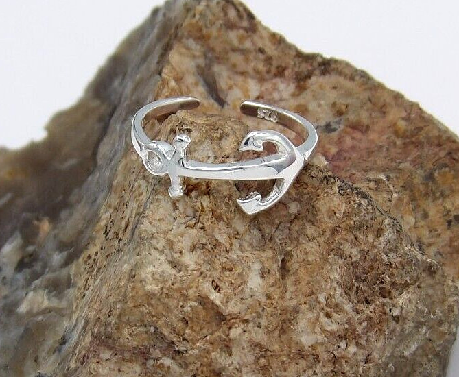 Handcrafted Solid.925 Sterling Silver Anchor Adjustable Toe Ring