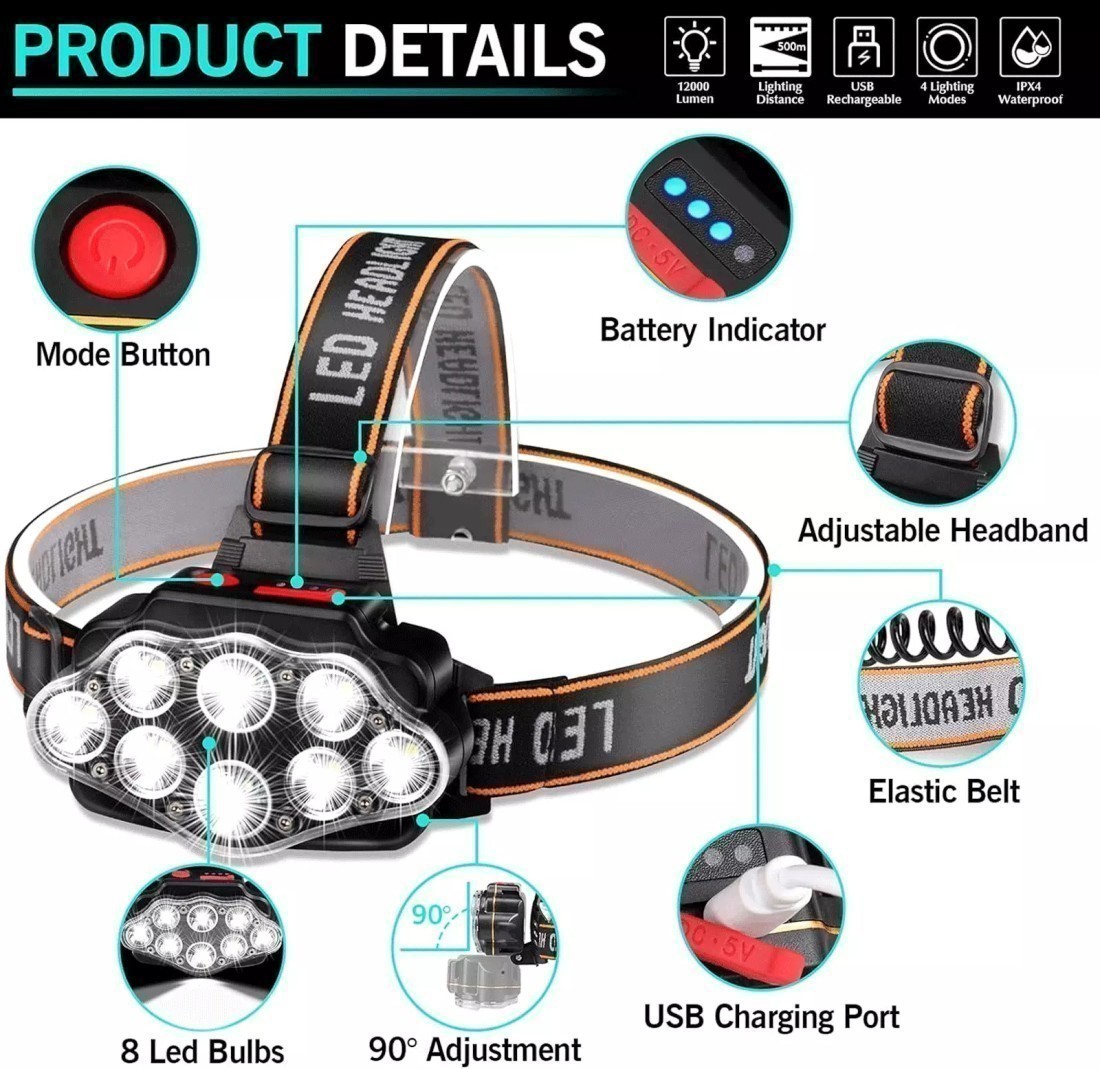 25000LM LED HEADLAMP Rechargeable Headlight Zoomable Head Torch Lamp*%/##%