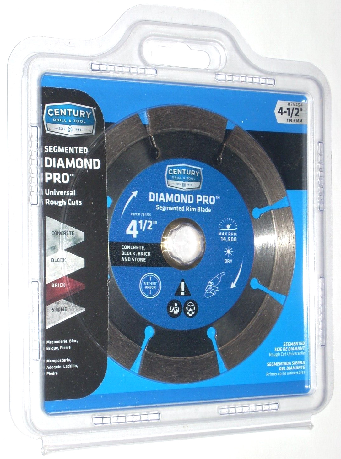Century Segmented Rim Diamond Blade 4 1/2 x 5/8-7/8 Concrete Brick Stone 75454