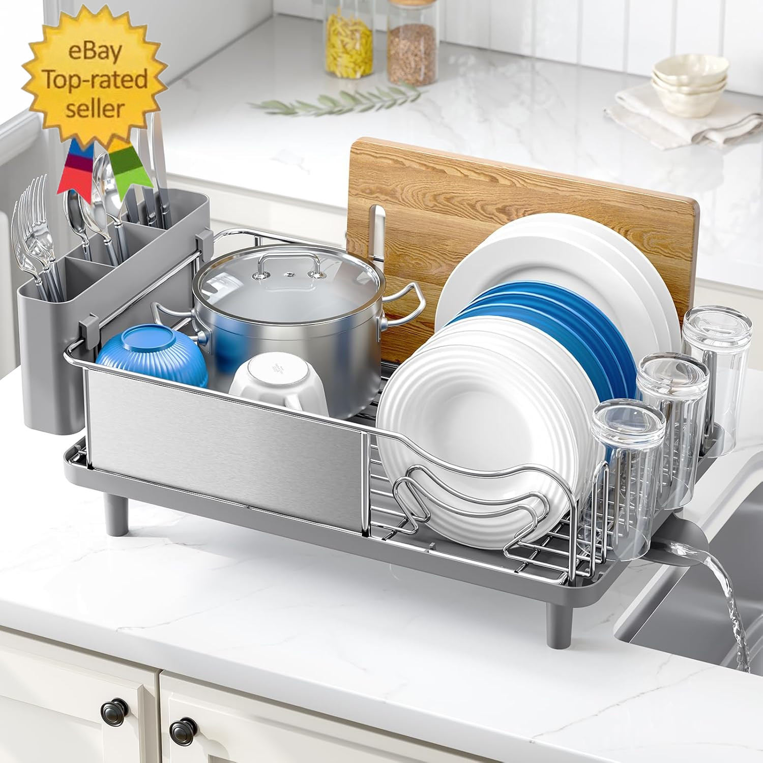Stainless Steel Dish Drying Rack - Large Capacity Kitchen Counter Organizer with