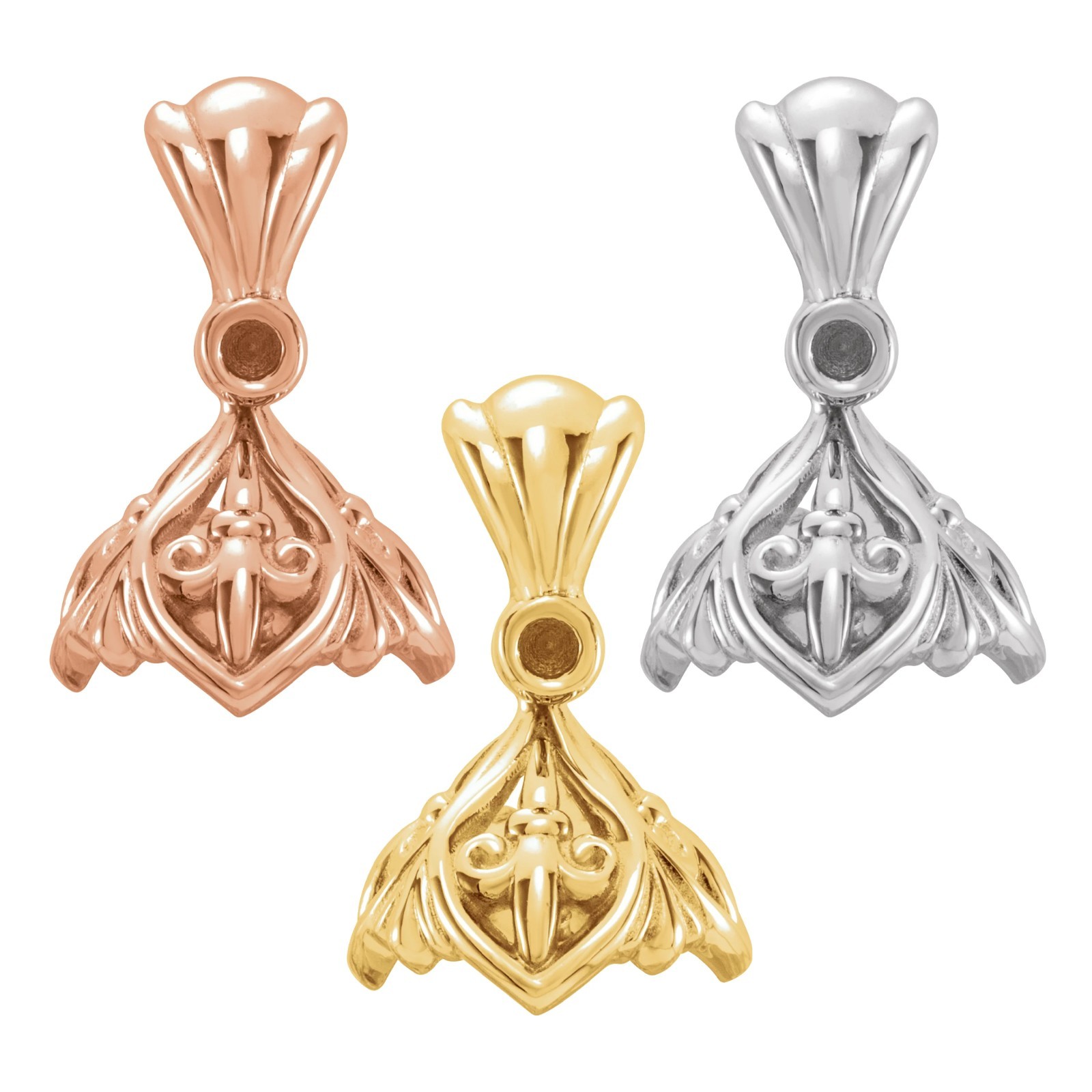 14K Gold, Platinum & Silver Fleur-de-lis Pendant Mounting for 7-7.5 mm Pearl