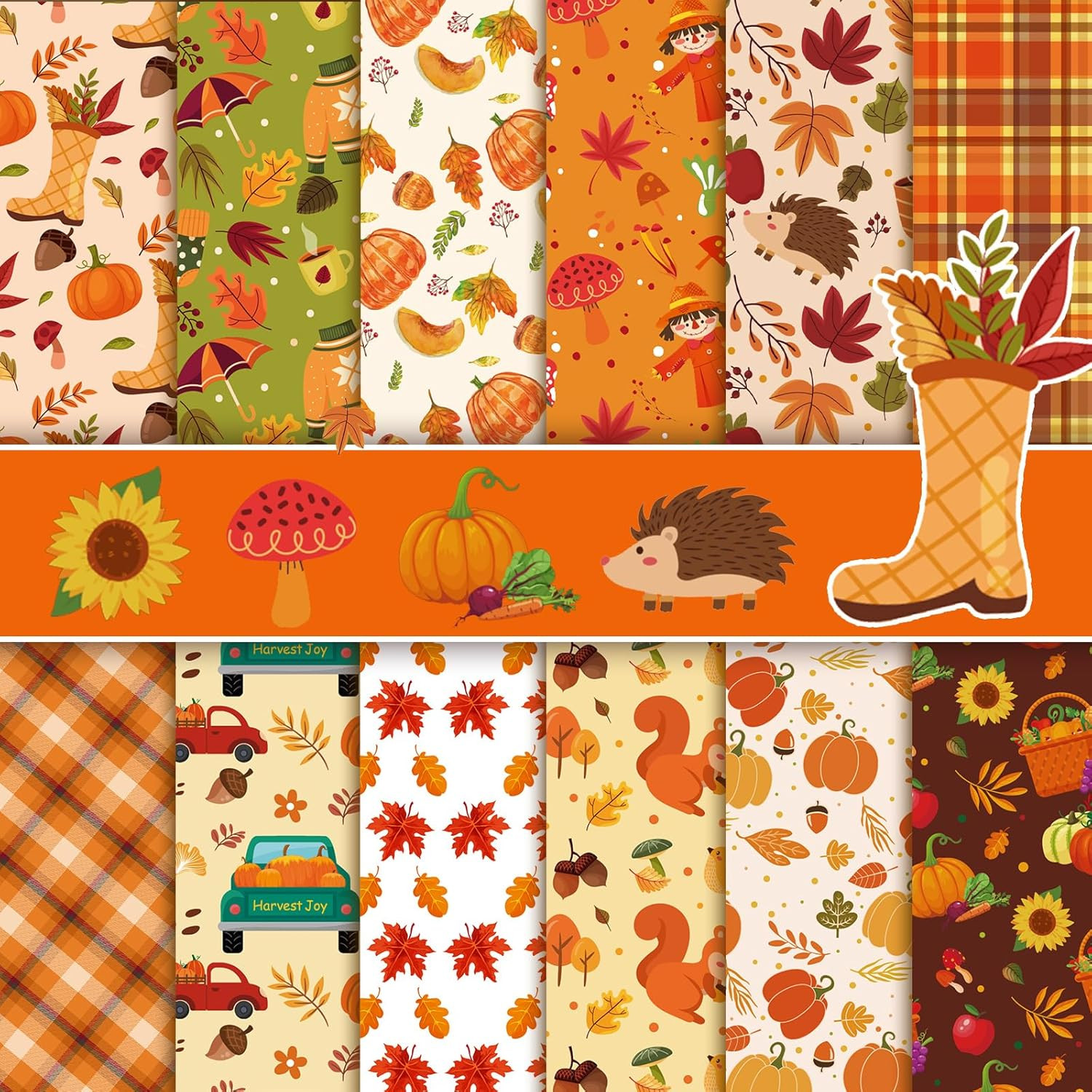 24 Sheets Fall Scrapbook Paper 12X12 Double Sided Autumn Pattern Paper Cardst...