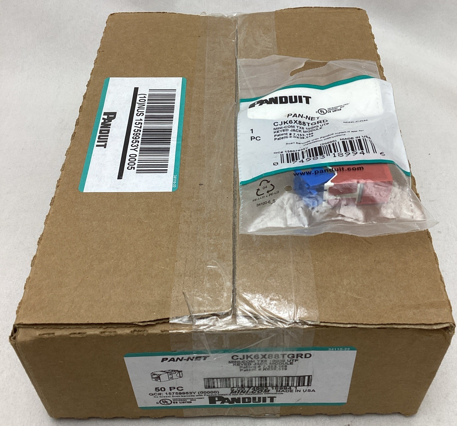 Box Of 50 Panduit CJK6X88TGRD Mini-Com TX6 10Gig UTP Cat 6 Keyed Jack Module Red