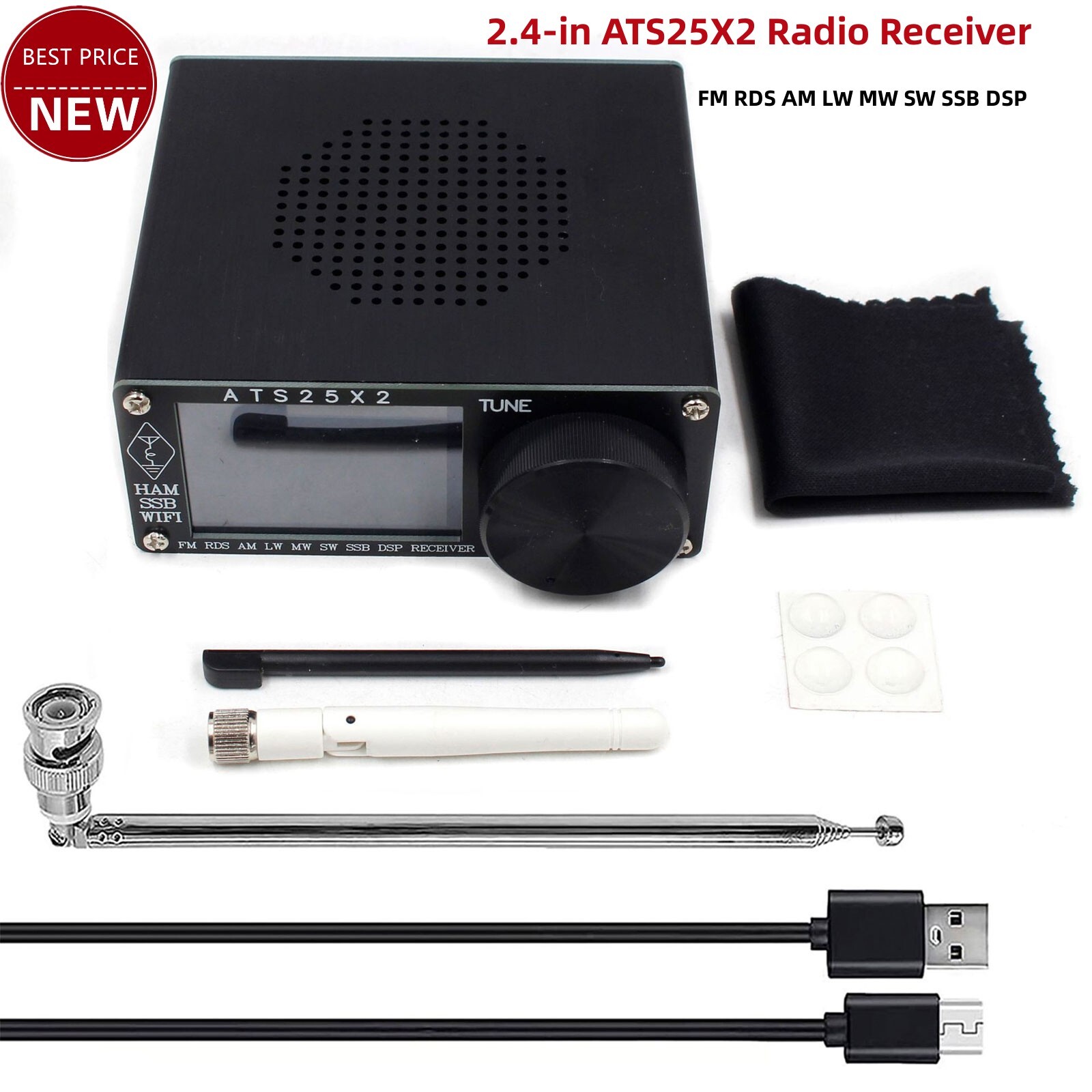 ATS25X2 Radio Receiver FM RDS AM LW MW SW SSB DSP Receiver w/WIFI Antenna 2.4"