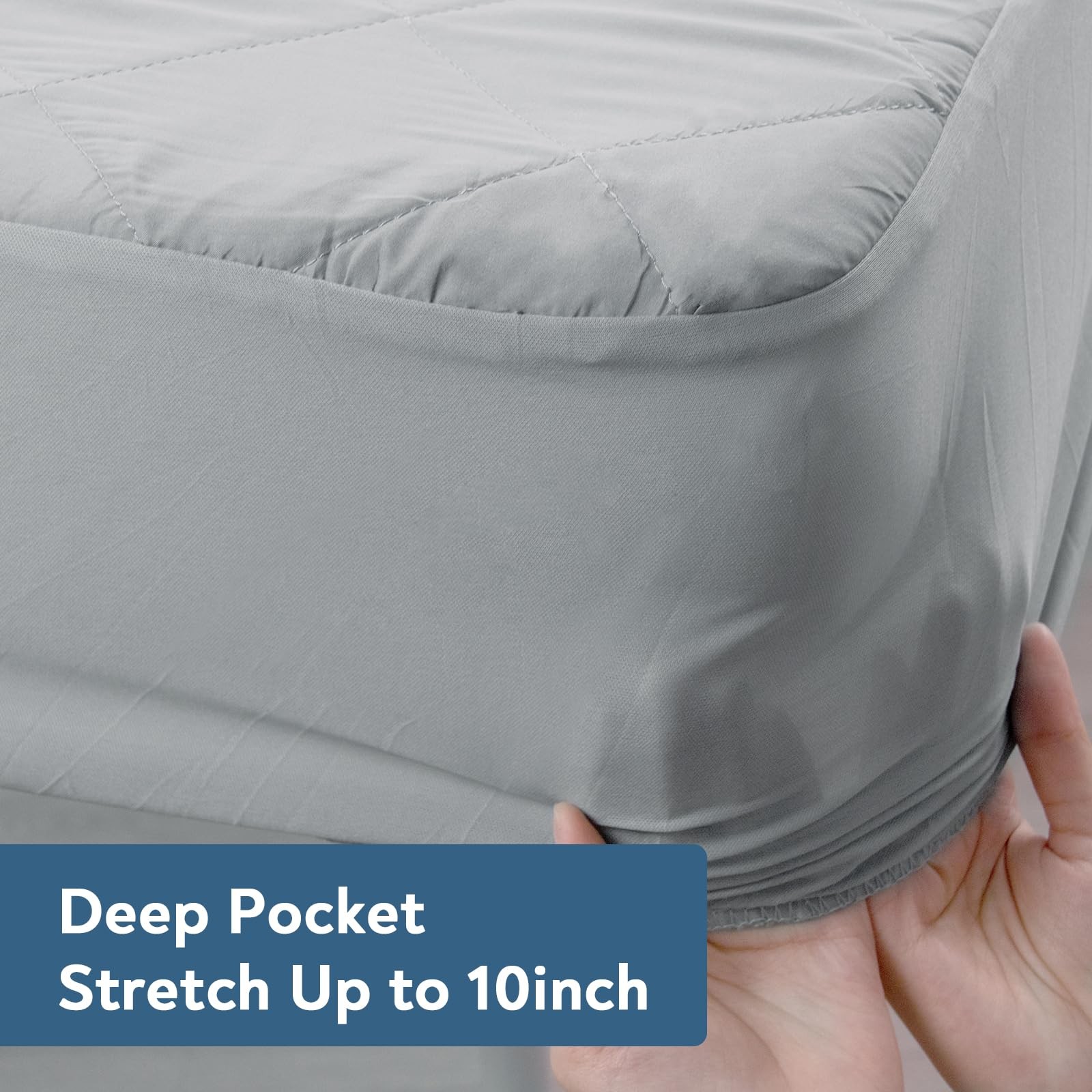 Cot Mattress Pad Waterproof Quilted, Fitted Size Small Single, Gray