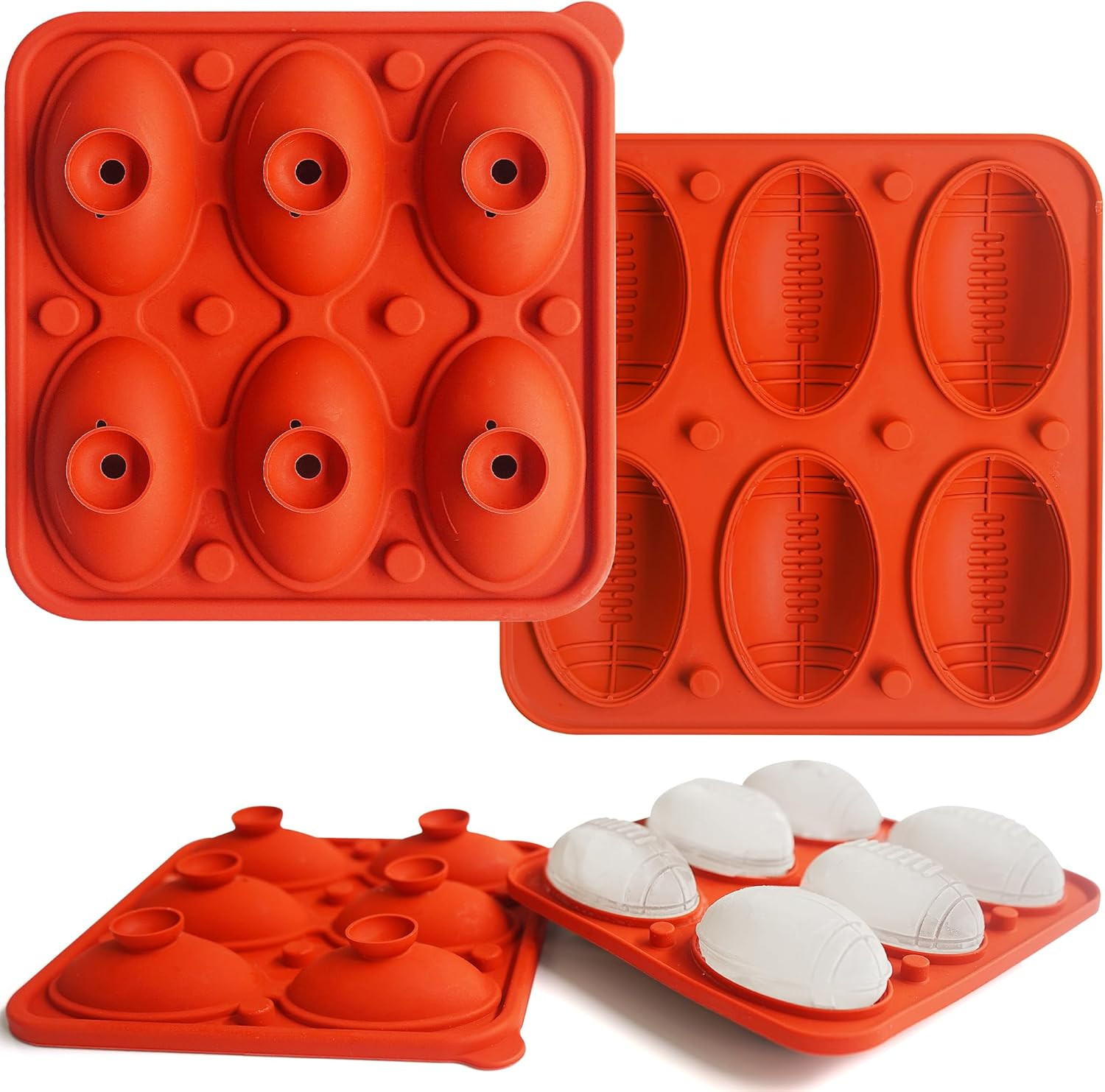 2Pack Silicone Football Ice Cube Molds, 2.5Inch Football Shape Ice Mold, Sports
