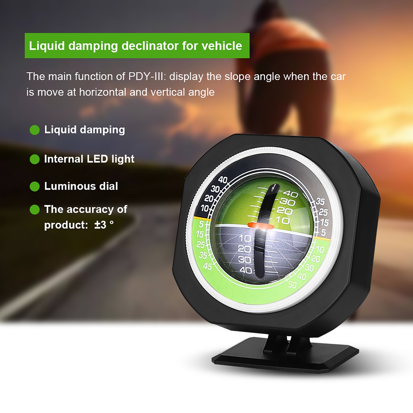 Luminous Car Inclinometer Adjustable LED Angle Balancer For Night Driving For