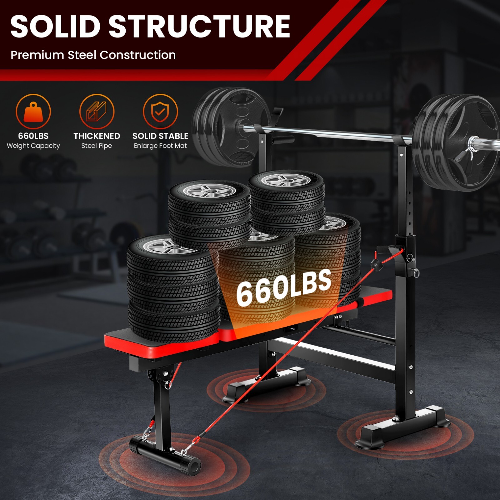 Adjustable Weight Bench 600lbs Foldable Workout Bench Strength with Barbell Rack