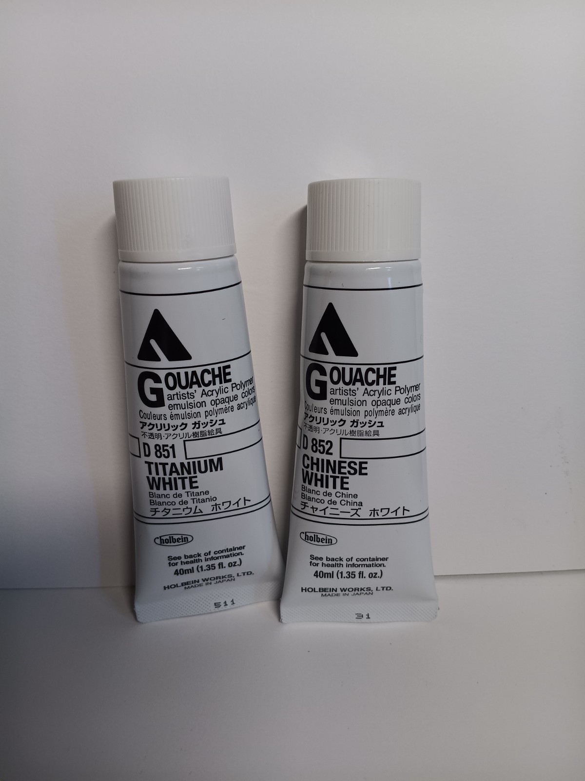 Holbein Acryla Gouache 40ml Lot of 2 - Titanium White + Chinese White
