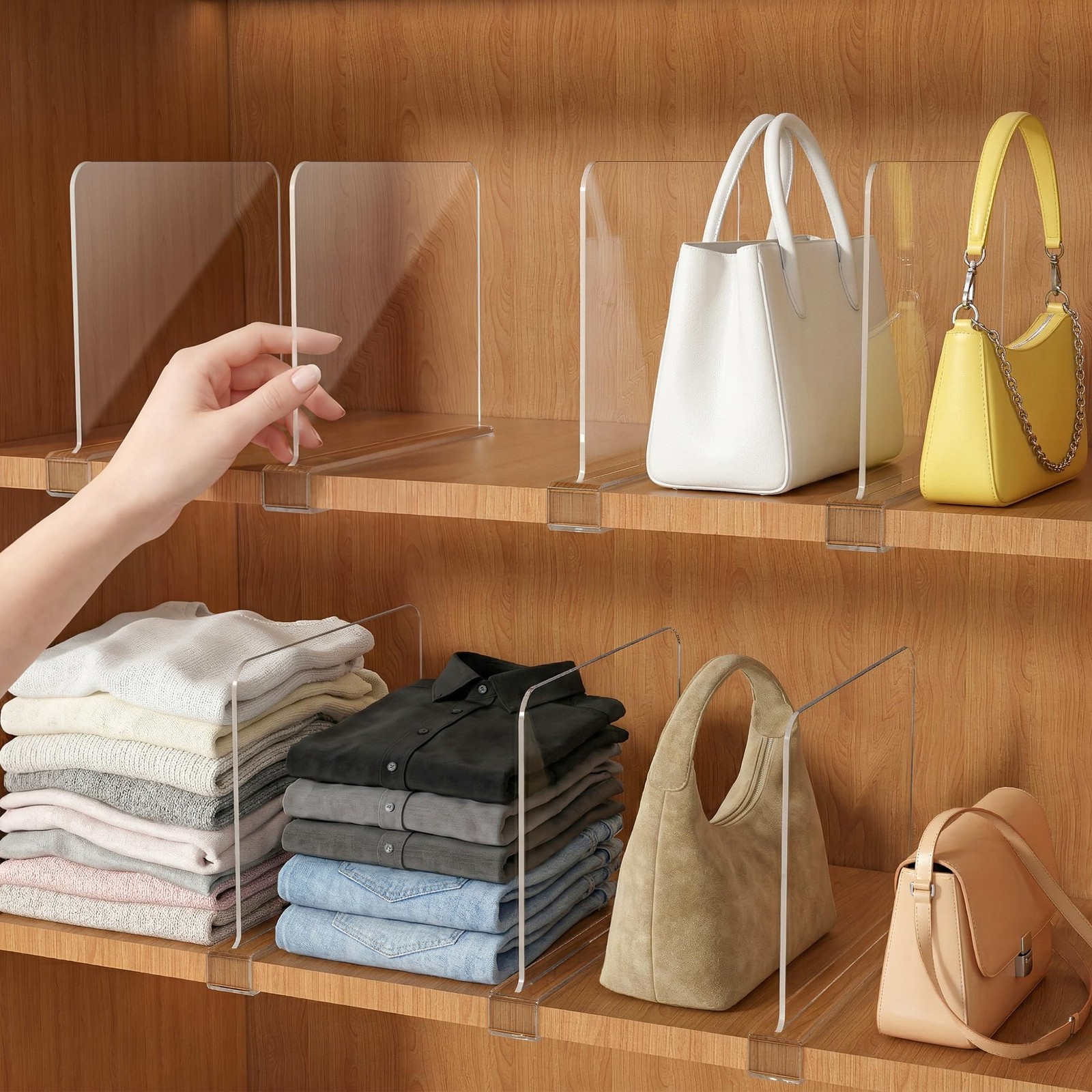 Purse Organizer for Closet Shelf Dividers: 8" Tall X 12" Deep, Acrylic Clear ...
