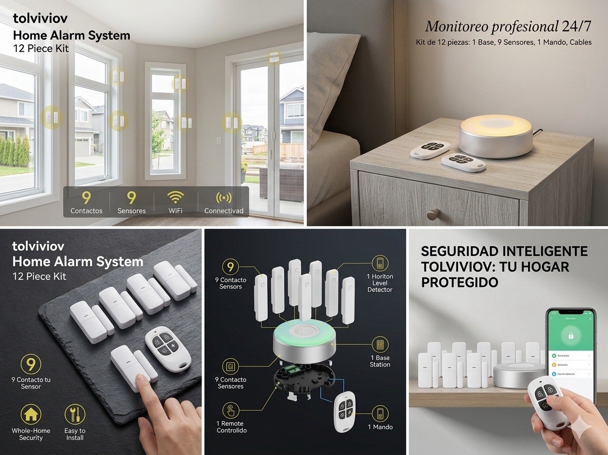 tolviviov 12 Piece Wi-Fi Home Alarm System Kit Base Station Remote