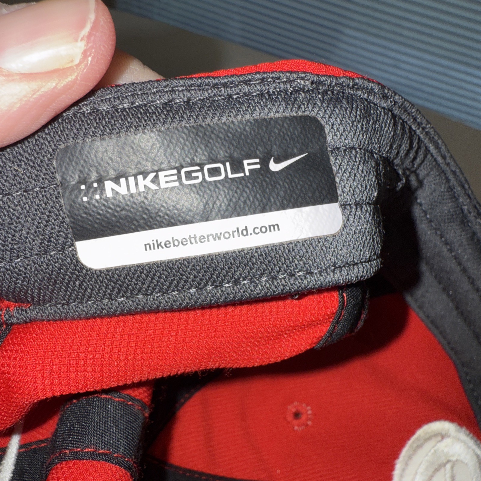 Nike Golf Red w White ec Letters Hat Cap Hook Loop Light Weight EUC