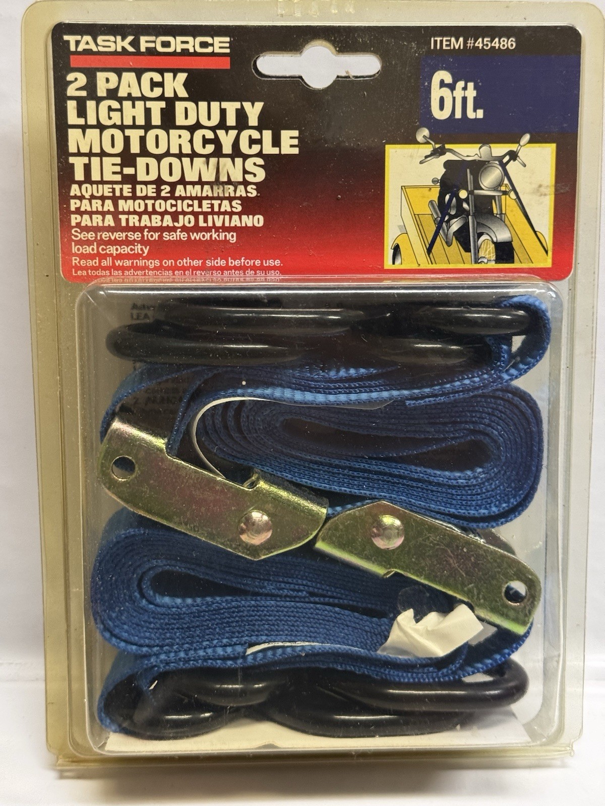 Task Force 2Pack Light Duty Motorcycle Tie-down Straps 6ft 400lb 1200lb Capacity