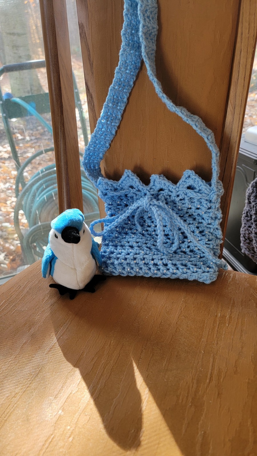 Bag Buddy Blue Jay With Handmade Bag.  7" X 7"