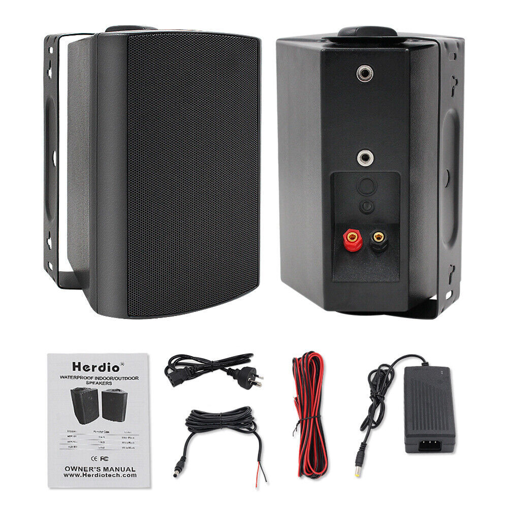 Herdio 2x 4" Bluetooth Speakers Outdoor Waterproof Wall Mount Wireless For Patio