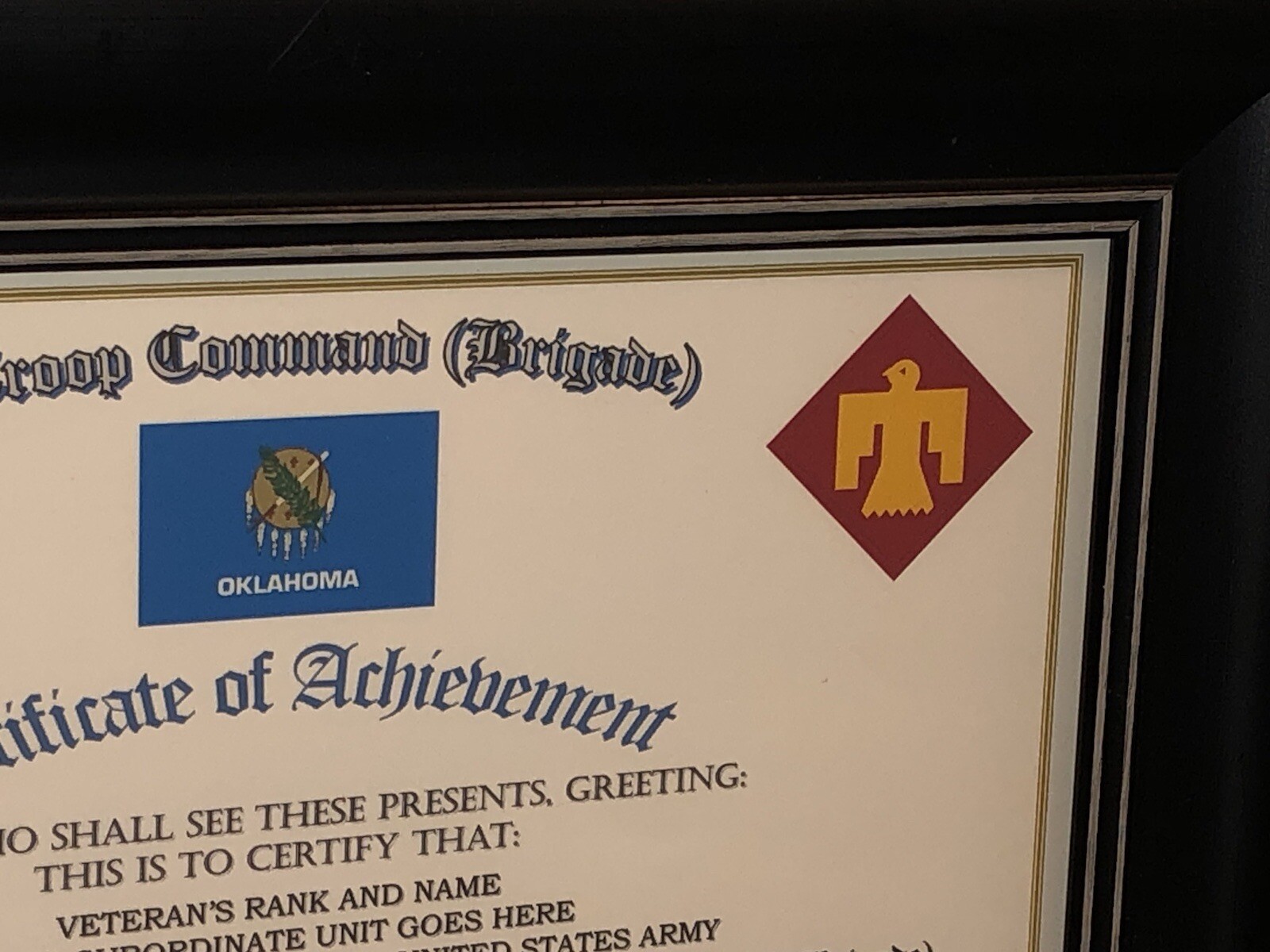 90TH TROOP COMMAND (BRIGADE) - COA / (COMMEMORATIVE CERTIFICATE)