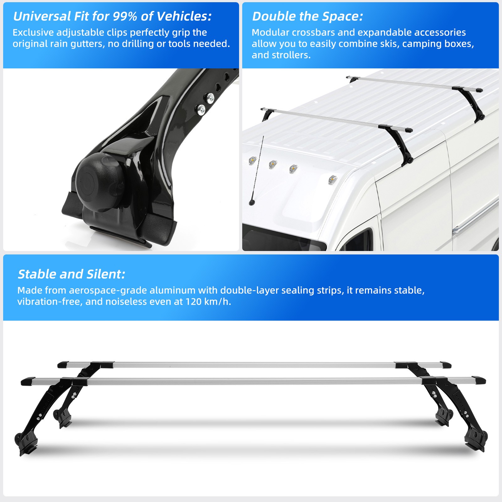 For Jeep Wrangler Van Top Roof Rack Cross Bar Adjustable Cargo Carriers Luggage