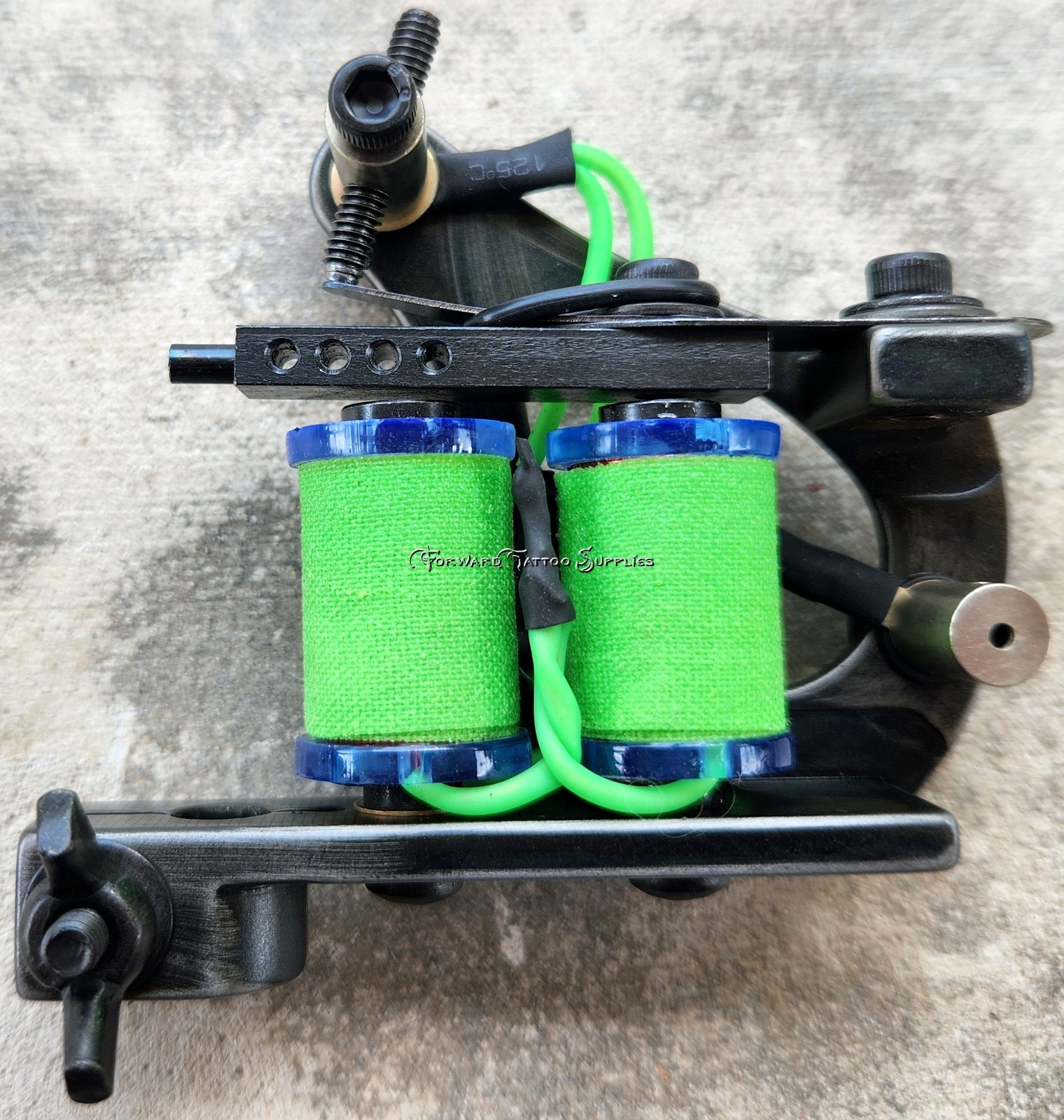 Blackened Distressed Jensen Liner Tattoo Machine Light Blue Neon Lime Handmade