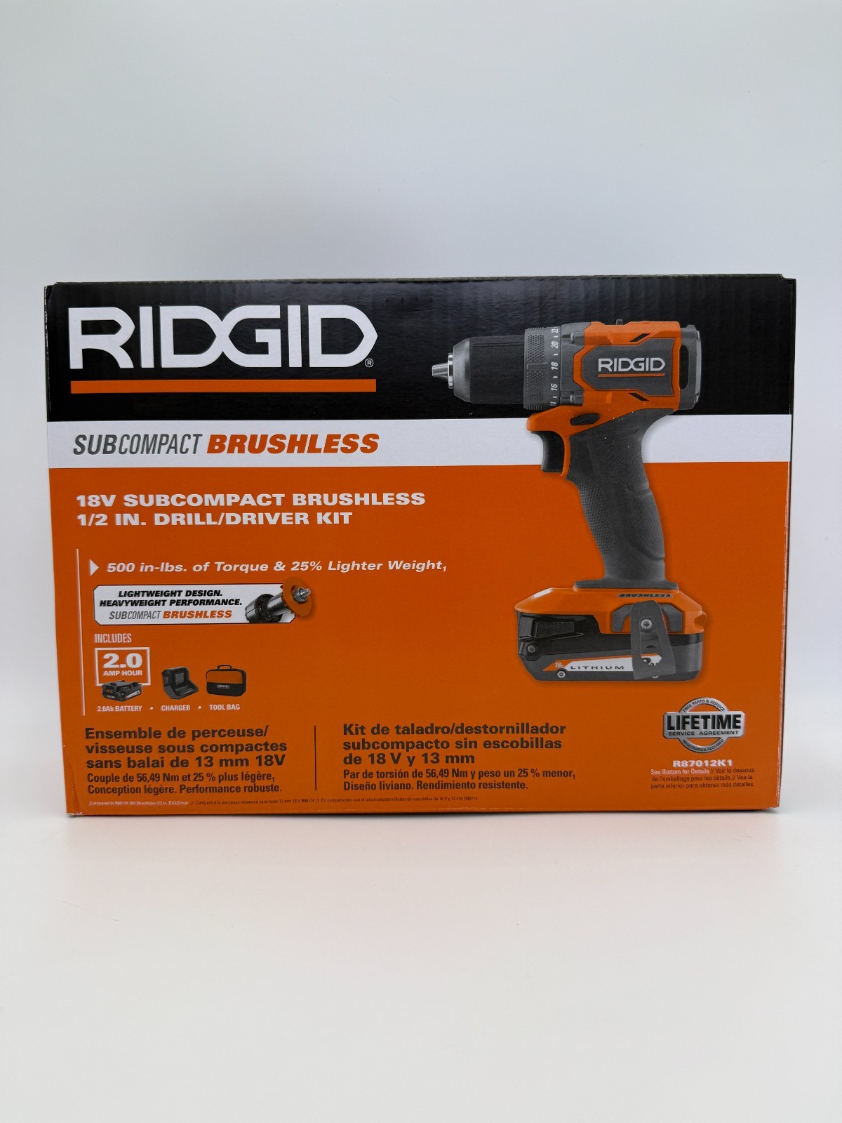 RIDGID 18V SubCompact Brushless Cordless Drill/Driver Kit R87012K1 2 Ah Battery