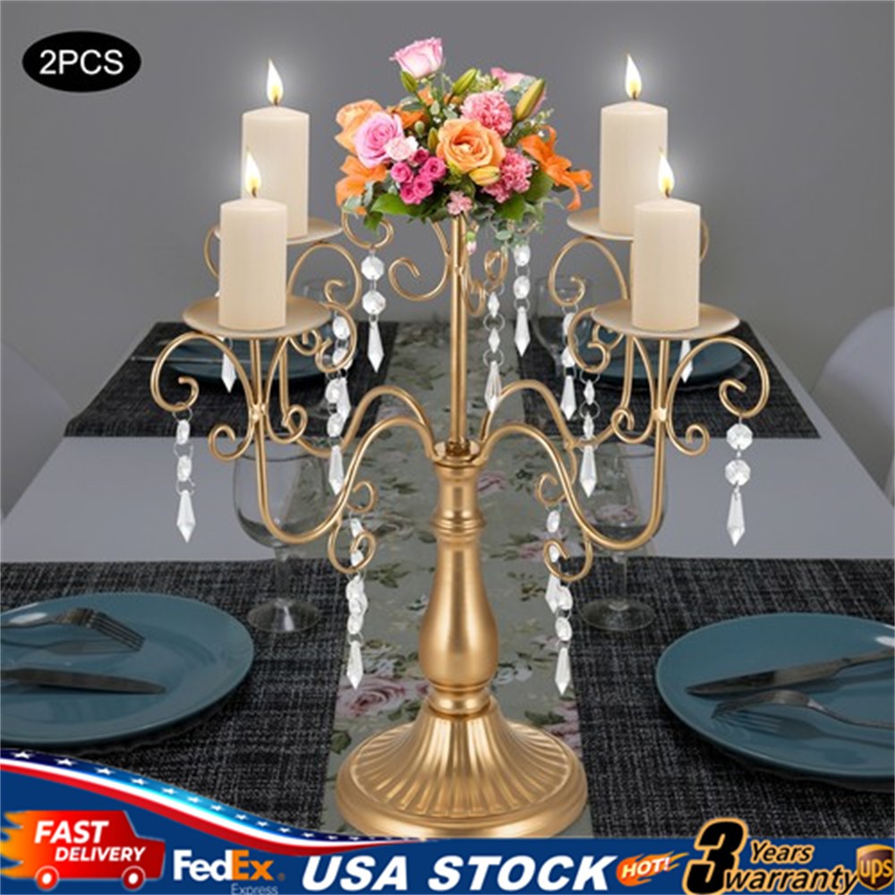 2 Pieces 5-arm Vintage Candle Holders Gold Candle Stand Heavy Duty Festivals US