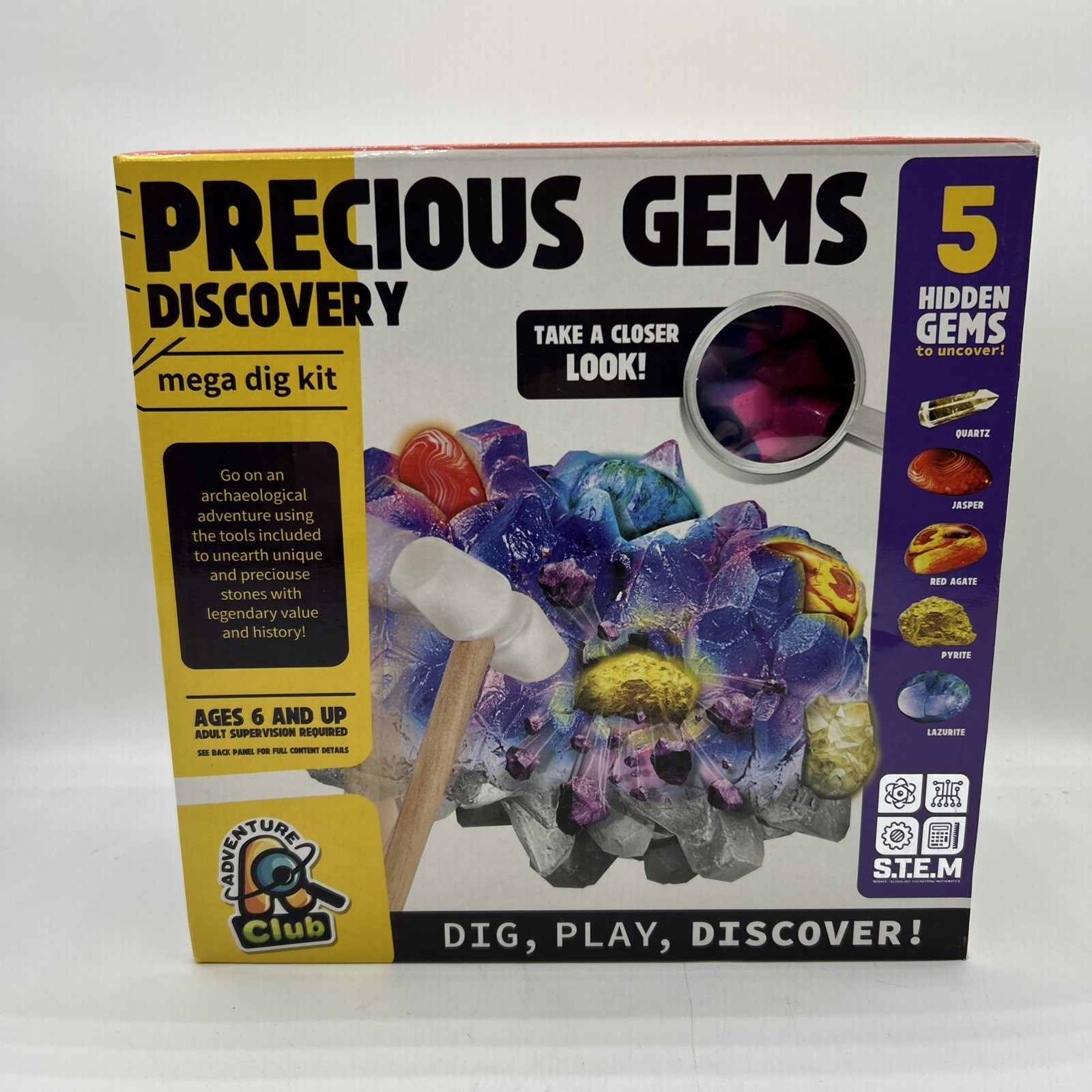 MYSTERY GEMS DISCOVERY Mega Dig Kit with 5 Hidden Gems - Interactive Science Toy