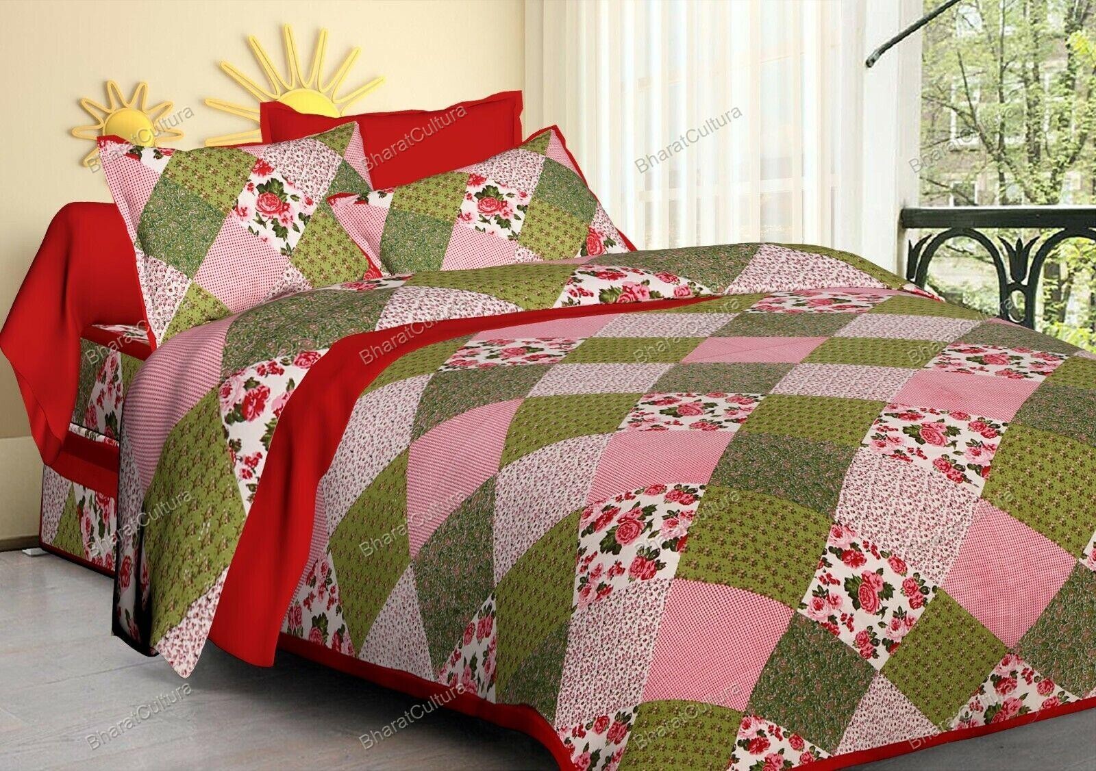 Rajasthani Froal Print  Multicolor Double BedSheet With 2Pillow Cover 90x108 KIN