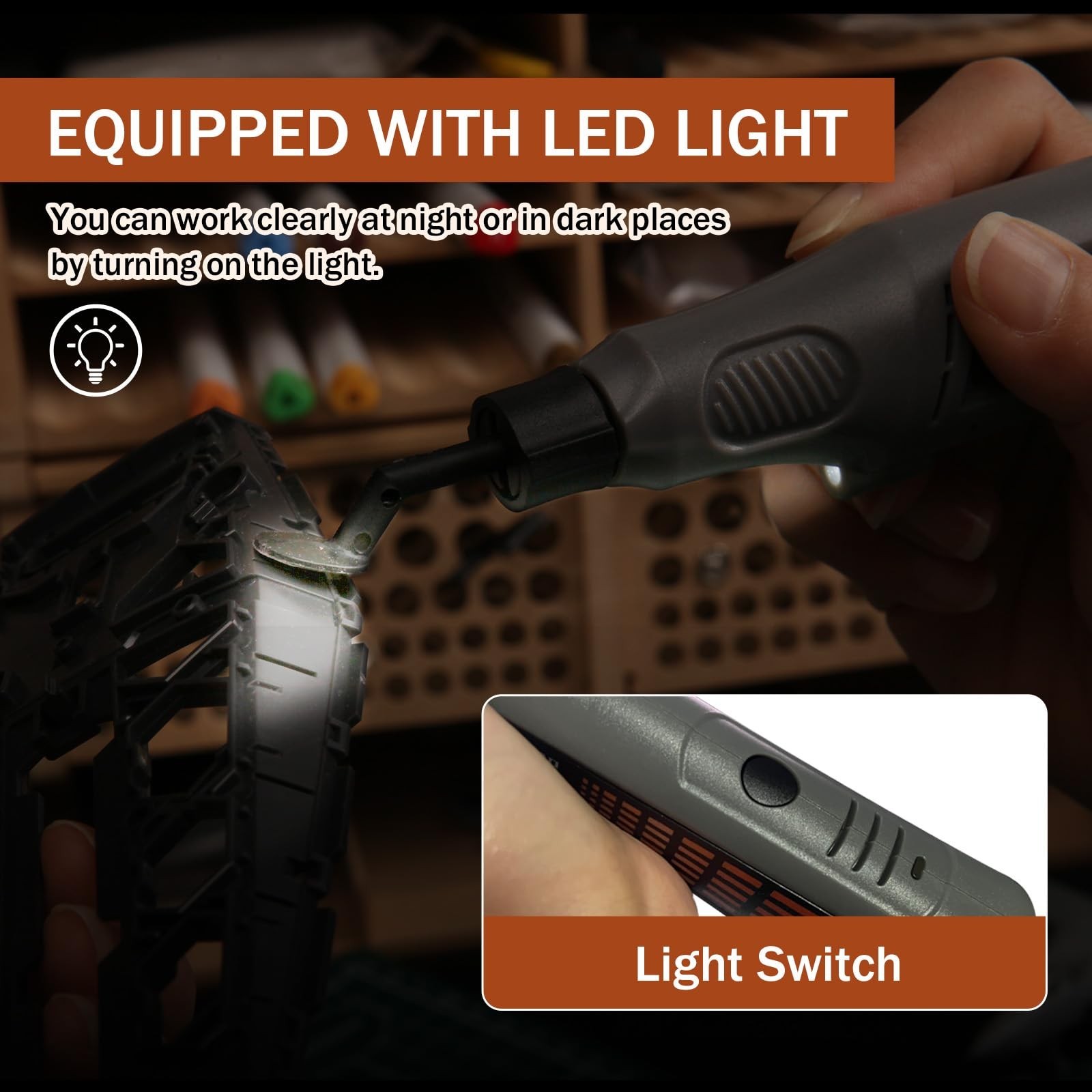 Cordless Pen Sander, Variable Speed and USB Charging with LED Light, Multi-Pu...