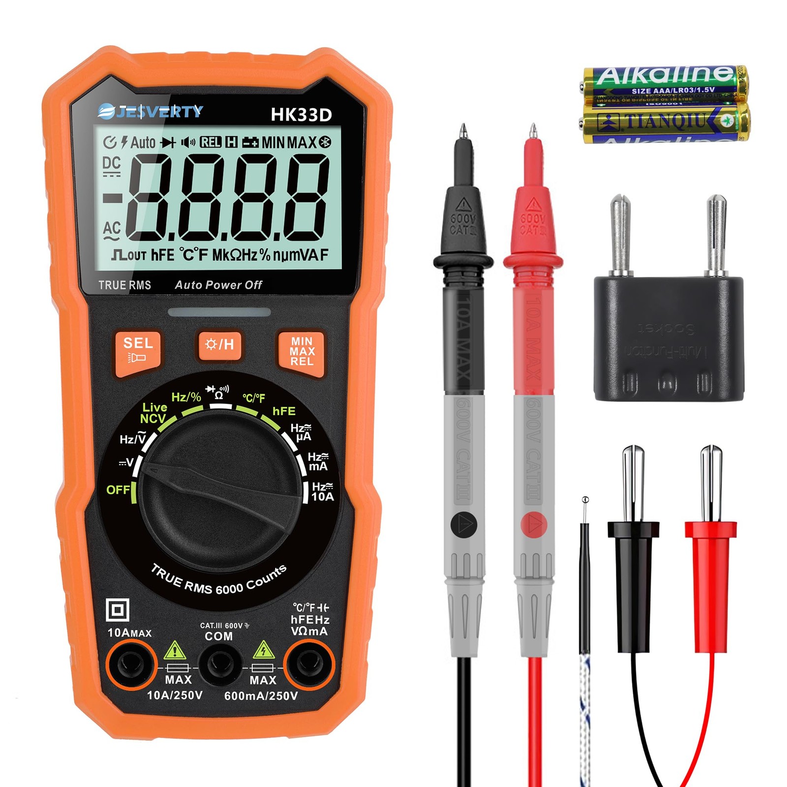 Jesverty 6000 Counts Digital Multimeter Voltmeter Tester 6000 Counts, Orange
