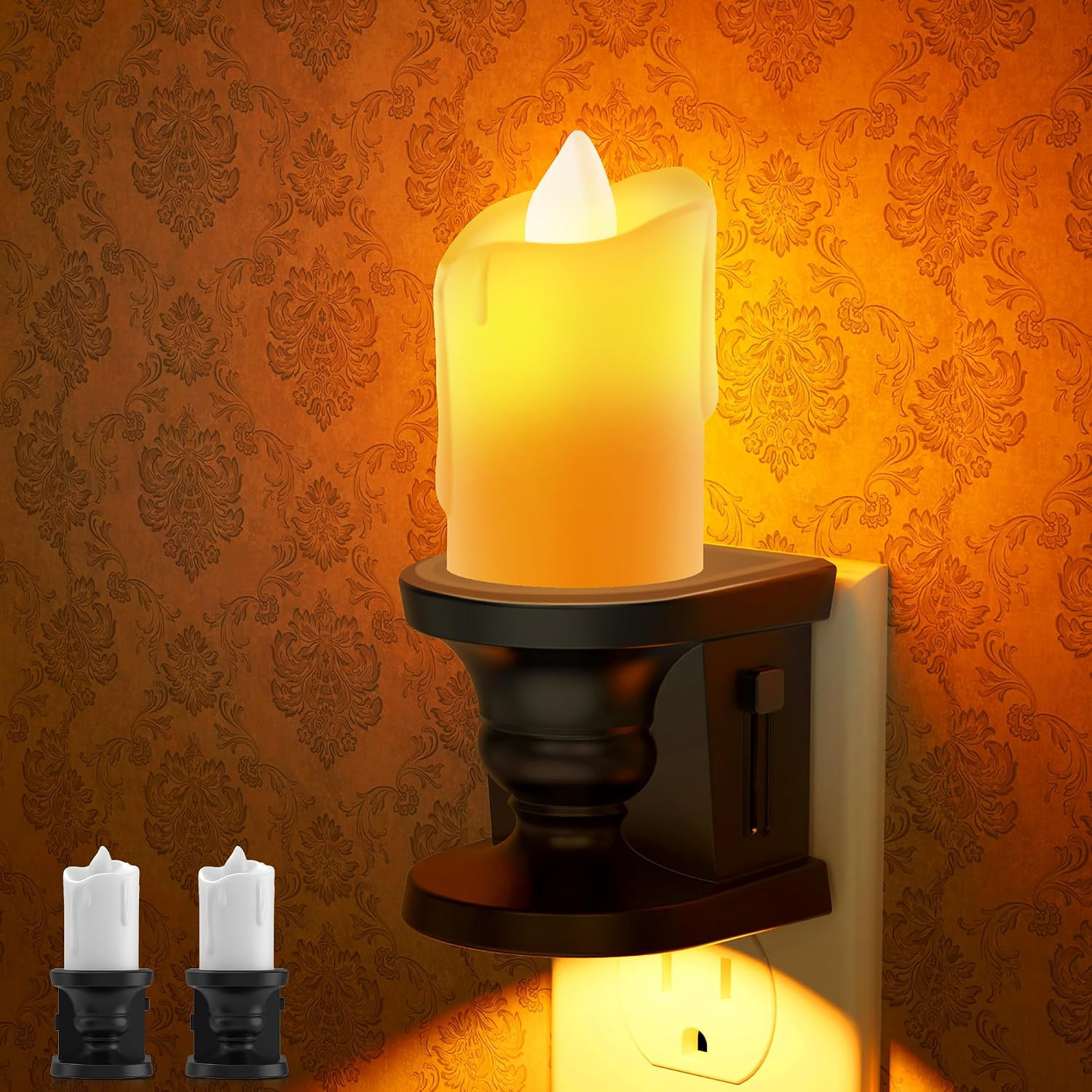 Flameless Candle Night Light, Amber Night Lights Plug into Wall | Candle Nightli